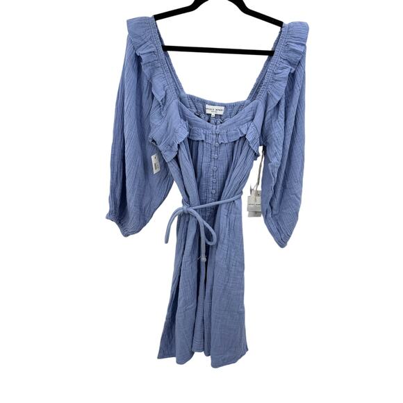 Apiece‎ Apart Bene Dress Blue Cotton Crepe Muslin Ruffle Balloon Sleeves Size 10 - Picture 2 of 9